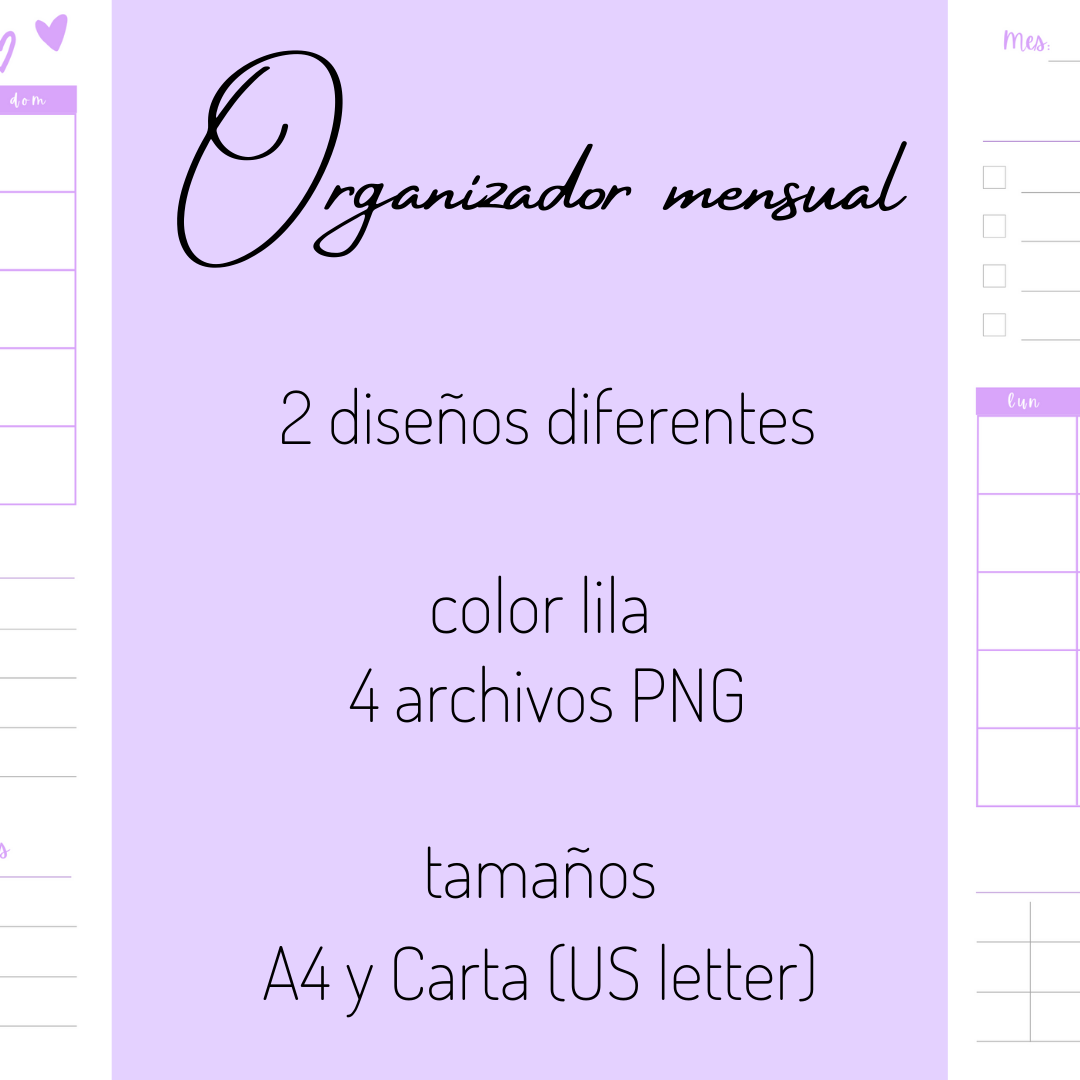 Planificador Mensual Con Calendario Sin Fechas A Y Carta Lila Xing