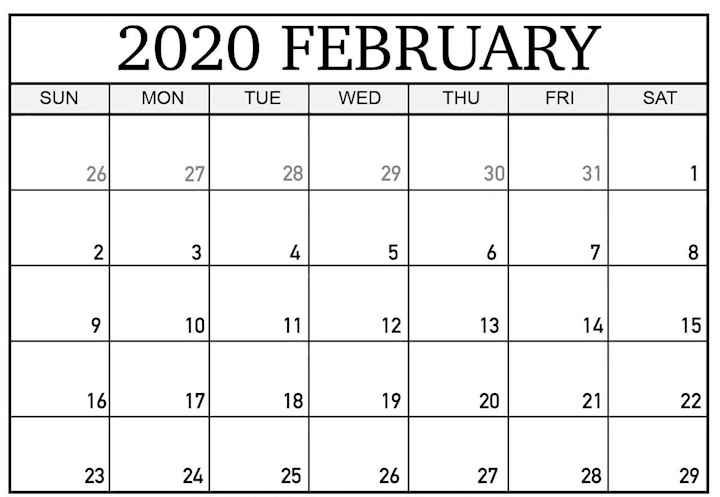 Blank February 2020 Calendar – Manage Work Activities - Ko-Fi ❤️ Where  Creators Get Support From Fans Through Donations, Memberships, Shop Sales  And More! The Original 'Buy Me A Coffee' Page.