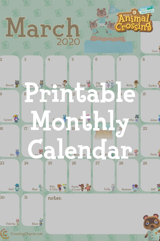 New Horizons Printable Calendar For March Ko fi ️ Where creators get