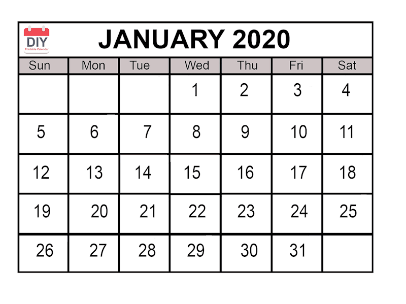 Printable January 2020 Calendar - Ko-fi ️ Where creators get support ...